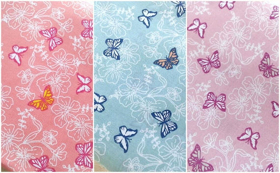 Butterfly Floral Fabric, Poly Cotton Fabric, Insect Fabric, Summer Fabric, Butterfly Material, Butterfly Print Fabric in Peach Blue Pink