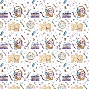Sewing Theme Fabric, 100% Cotton, Quilting Fabric, Delightful Sewing Notions Fabric, 140 cm Width Fabric by the Fat Quarter/Half Metre/Metre