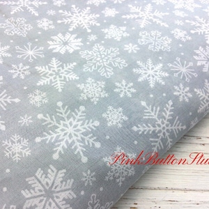 Christmas Fabric, Snowflake Fabric, Polycotton Fabric, Snowflake Print on Grey, Sewing and Craft Fabric by the Fat Quarter/Half Metre/Metre