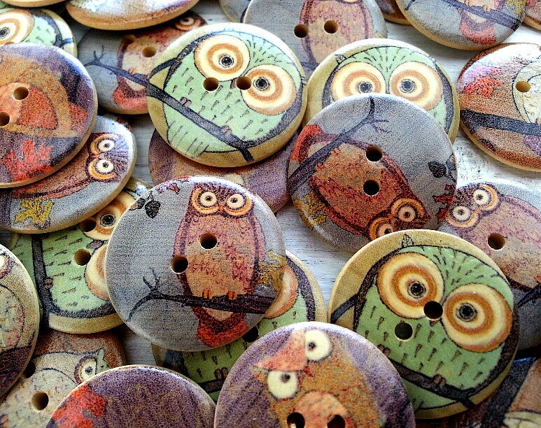 Wooden Buttons, Owl Buttons, Sewing Embellishments, Bird Buttons, Woodland Buttons, Forest Buttons, 