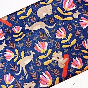 Koala Kangaroo Fabric, 100% Cotton, Australian Animals Floral Print, Kids Fabric, Quilt Sewing Craft Fabric by Fat Quarter/Half Metre/Metre