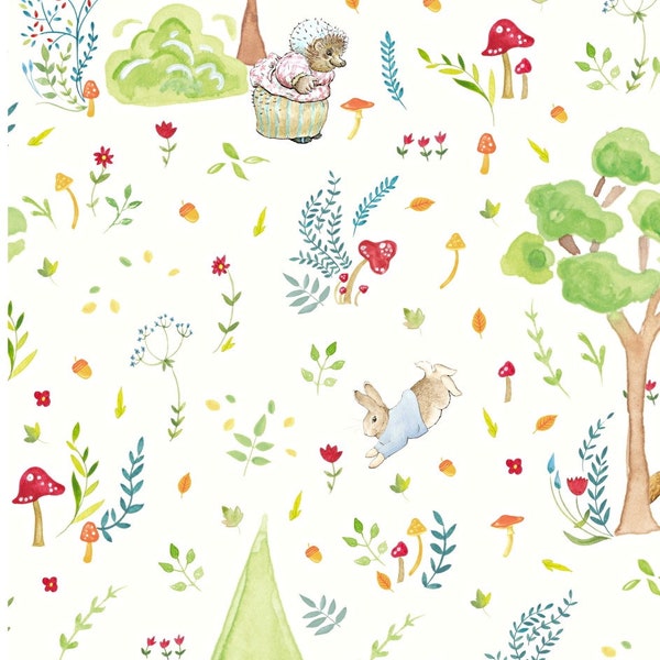 Peter Rabbit Fabric, 100% Cotton, Quilting Sewing Graft Fabric, Easter Fabric, Nursery Baby Kids Material by Fat Quarter/Half Metre/Metre