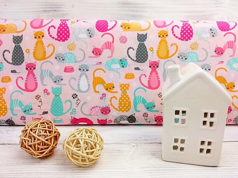 Cats fabric Cats Design Fabric Kitten Fabric Cotton Material Cats Material UK Fabric Cotton fabric Kids Fabric Pink Cotton Fabric