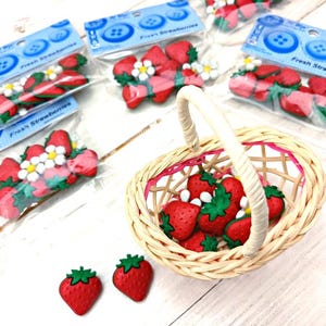 Boutons fleur de fraise, boutons pour décoration, boutons pour enfants, boutons pour nourriture, boutons à tige de fruit pour coudre/crochet/tricoter/créer des loisirs créatifs, lot de 11