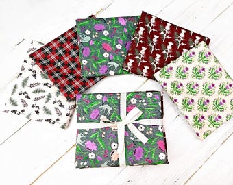 Highland Fat Quarter Bundle, 100% Baumwolle, Hirschdistel Tartan-Material, Schottische Fat Quarters, Quilting Nähen Handwerk Stoff, 5er-Set