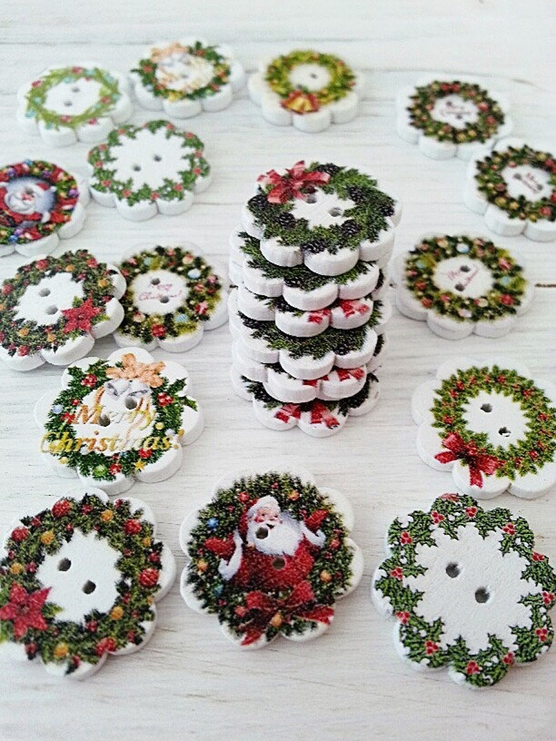 Christmas Buttons Wooden Buttons Wooden Embellishments Etsy