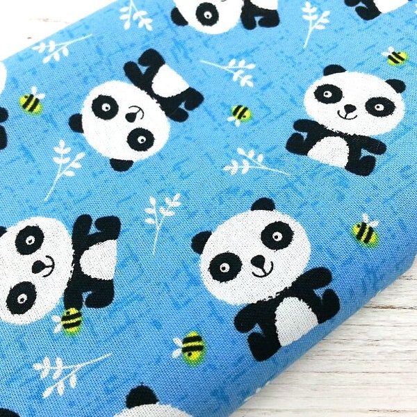 Panda Fabric, 100% Cotton, Kids Fabric, Quilting Fabric, Baby Fabric, Cute Panda and Bee Cotton Print by the Fat Quarter/Half Metre/Metre