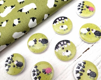 Sheep Wooden Buttons, Farmyard Animal 20 mm Buttons for Sewing Knitting Crochet Craft, Pack of 6