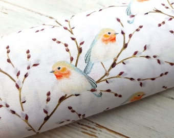 Winter Robin Christmas Fabric, 100% Cotton, Birds Cotton Print, Quilting Fabric, 140 cm Wide Sewing Fabric by Fat Quarter/Half Metre/Metre