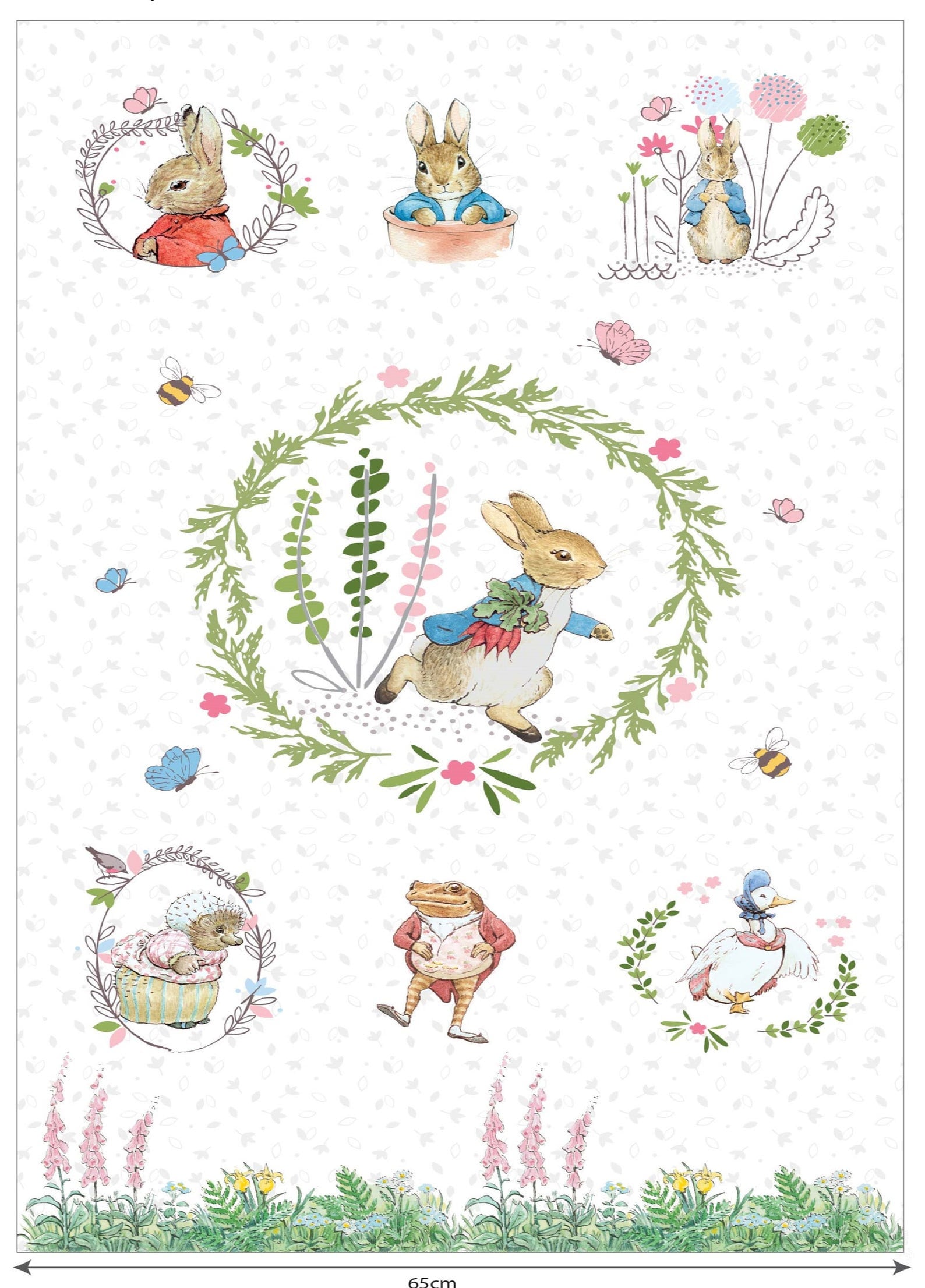 Upholstery Peter Rabbit Tiggywinkle Floral Circle PrintedFabric Craft Panels in 100% Cotton or Polyester Sewing 16x16-21x21 inch