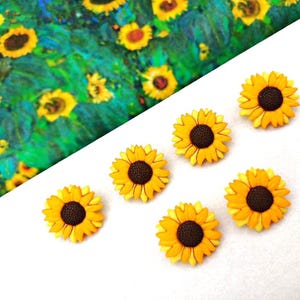 Boutons floraux tournesols, boutons pour décoration, embellissements de boutons, boutons fantaisie estivale pour couture/crochet/tricotage/artisanat, lot de 6