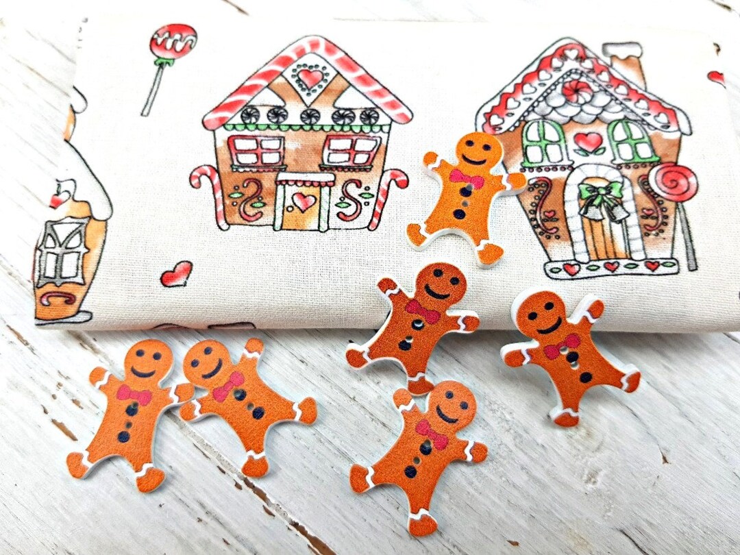Gingerbread Man Festive Christmas Buttons, Novelty Wooden Buttons