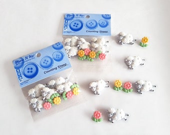 Cute Sheep Flowers Buttons, Sheep Farm Novelty Buttons, Dress It Up Buttons, Button Embellishment, Easter Buttons, Kids Buttons, Set of 9