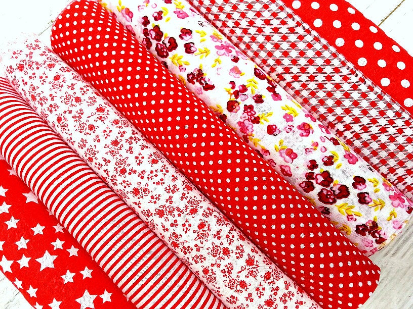 Fat Quarter Bundle Cotton Fabric Bundle Red Patterns Cotton - Etsy