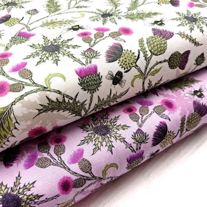 Thistles Fabric, 100% Premium Cotton Fabric Lewis & Irene, Scottish Thistles Floral Print, Bee Flowers Fabric, Quilt Sewing Craft Material
