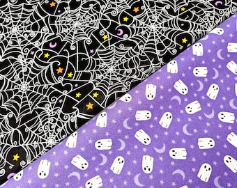 Halloweentyg, 100 % bomull, spökmåne-spindelnätstryck, quiltnings- och sömnadstyg, läskigt material av Fat Quarter/Halvmeter/Meter