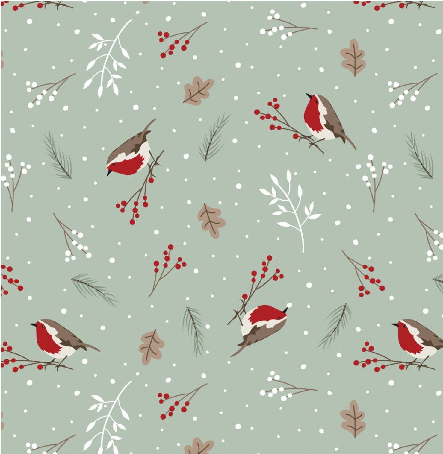 Christmas Robin Fabric Festive Fabric 100 Cotton Quilting Etsy