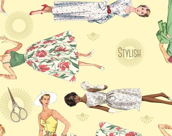 Vintage Themed Fabric, 100% Cotton, Quilting Sewing Craft Fabric, Fashion Icon Print, Dressmaking Material by Fat Quarter/Half Metre/Metre