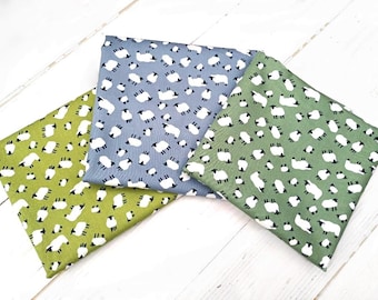 Sheep Fabric, 100% Cotton Poplin, Animals Small Print on Green Grey Sage, Quilting Sewing Craft Fabric by Fat Quarter/Half Metre/Metre