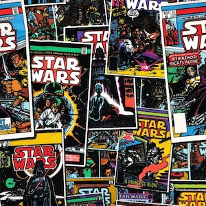 Star War Fabric, 100 % Cotton, Sewing Fabric, Icons Star Wars Fabric, Comic Books Fabric, Quilting Fabric by Fat Quarter/Half Metre/Metre