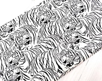 Tiger Fabric, 100% Cotton Poplin, Jungle Safari Animal Black White Print, Monochrome Fabric, Quilting Sewing Craft Material by Fat Quarter