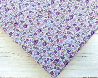 Floral Polycotton Fabric, Purple Small Flower Print, Sewing Crafting Material
