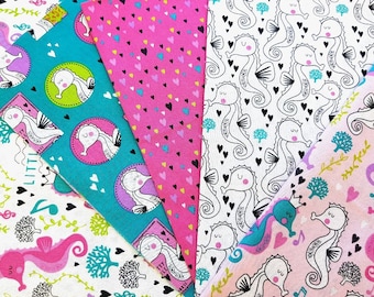 Fat Quarter-bundel, 100% katoen, quiltstof, zeepaardjes Fat Quarters, kinderquiltkatoen, ambachtelijke stof, quiltkatoenbundel, set van 5