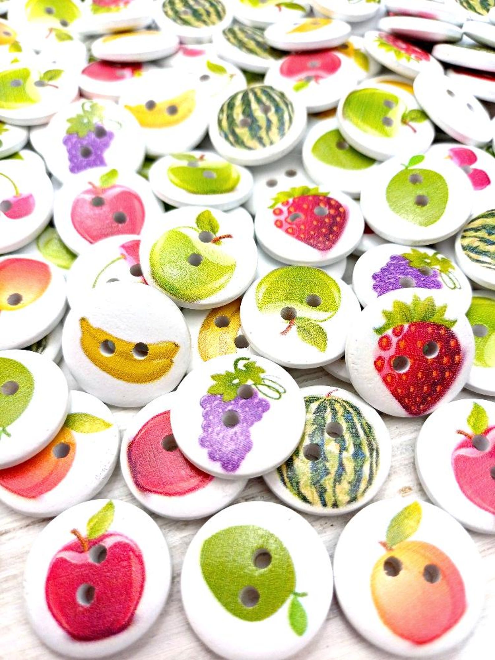 Fruits Buttons, Wooden Buttons, Food Buttons, Apple Banana Cherry ...