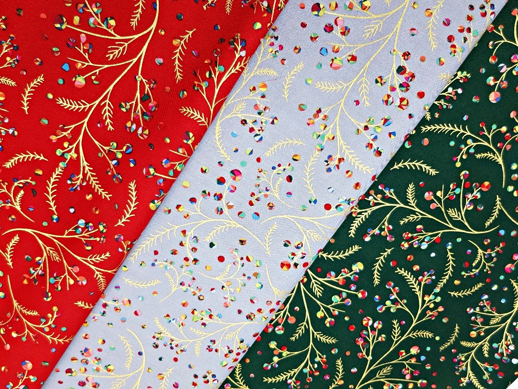 Christmas Metallic Gold Fabric, 100% Cotton, Quilting Sewing Craft Fabric, 140 cm Wide Festive Material by Fat Quarter/Half Metre/Metre