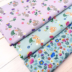 Floral Bunny Jersey Fabric, 150 cm Wide T-shirt Dressmaking Fabric, Children Clothes Material, Jade Lilac Blue Stretchy Fabric by Half Metre image 8