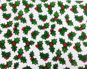 Weihnachtsstoff, Holly Stoff, Festlicher Stoff, Baumwollstoff, Feiertagsstoff, Poly-Baumwollstoff, Weihnachtsstoff, Baumwollmaterial