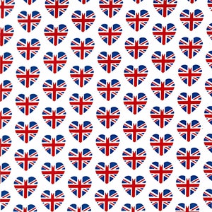 British Flags Polycotton Fabric, Hearts Union Jack Flag Fabric, Coronation Celebration Street Party Material by Fat Quarter/Half Metre/Metre