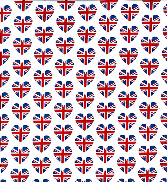 British Flags Polycotton Fabric, Hearts Union Jack Flag Fabric, Coronation Celebration Street Party Material by Fat Quarter/Half Metre/Metre