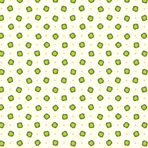 May include: A seamless pattern featuring a repeating design of green four-leaf clovers on a white background.