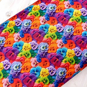 Pansy Fabric, 100% Cotton, Summer Floral Flowers 3D Embroidery Effect Fabric, Quilting Sewing Craft Material by Fat Quarter/Half Metre/Metre