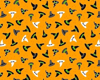 Halloween Cotton Fabric by Lewis & Irene, Witch Hats Cotton Print, Quilting Sewing Craft Material