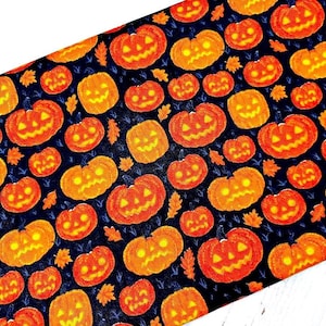 Halloween Fabric, 100% Cotton, Boo Pumpkin Floral Print, Quilt Sewing Craft Fabric, Spooky Horror Material by Fat Quarter/Half Metre/Metre