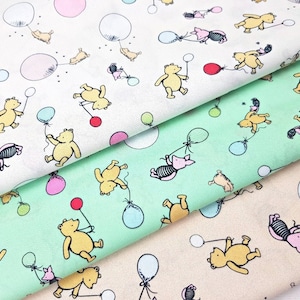 Winnie the Pooh Fabric, 100% Cotton, Winnie's Balloons Piglet Print, Quilt Sewing Craft Fabric, Kids Fabric by Fat Quarter/Half Metre/Metre