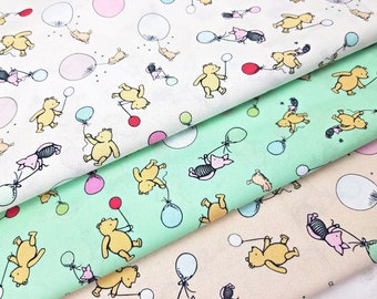 Winnie the Pooh Cotton Fabric, Winnie's Balloons Piglet Print, Quilt Sewing Craft Fabric, Kids Material