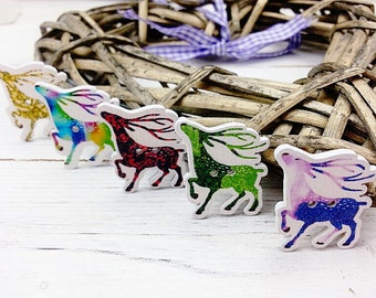 Christmas Buttons, Deer Buttons, Wooden Buttons, Festive Buttons, Wooden Embellishments, Christmas Wooden Shape, Animal Buttons, Pack of 6