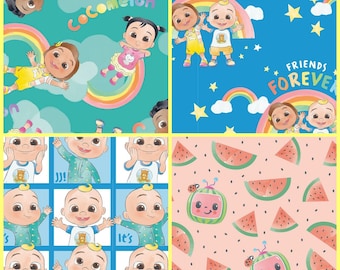 CoComelon Friends Forever Fabric, 100% Cotton, Quilt Sewing Craft Fabric, Kids Material, Baby Nursery Fabric by Fat Quarter/Half Yard/Yard