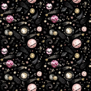Space Fabric, 100% Baumwolle, Quilting Stoff, Planeten und Sternschnuppen Baumwolle Druck, 140 cm breite Stoff von Fat the Quarter/Halbe Meter/Meter