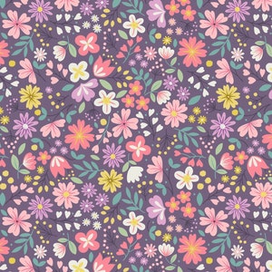 Floral Fabric, 100% Premium Cotton Fabric Lewis & Irene, Spring Flowers Cotton Print on Purple, Quilt Fabric by Fat Quarter/Half Metre/Metre