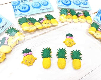 Pineapple Buttons/Embellishments, Dress It Up Buttons, Kids Buttons, Food Buttons, Fruit Button for Sewing/Crochet/Knitting/Craft, Pack of 6