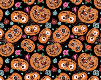 Halloween Fabric, Pumpkin Fabric, 100% Cotton, Quilting Fabric, 140cm Width Fabric, Gorgeous Halloween Print by Fat Quarter/Half Metre/Metre