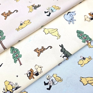 Winnie the Pooh Fabric, 100% Cotton, Cute Piglet Tigger Eeyore Print, Quilt Sewing Craft Fabric, Kids Fabric by Fat Quarter/Half Metre/Metre