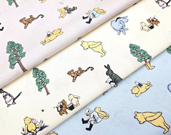 Winnie the Pooh Fabric, 100% Cotton, Cute Piglet Tigger Eeyore Print, Quilt Sewing Craft Fabric, Kids Fabric by Fat Quarter/Half Metre/Metre