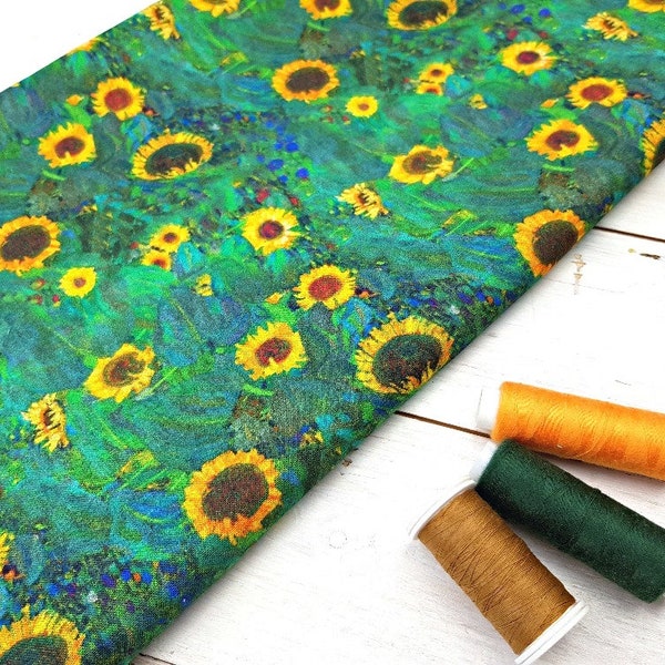 Sunflower Fabric, 100% Cotton, Quilting Sewing Craft Fabric, Floral Cotton Print, 140cm Wide Flower Material by Fat Quarter/Half Metre/Metre