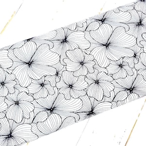 Tissu monochrome à fleurs, 100 % coton, imprimé fleurs blanc noir, couture courtepointe couture tissu artisanal par gros quart/demi-mètre/mètre