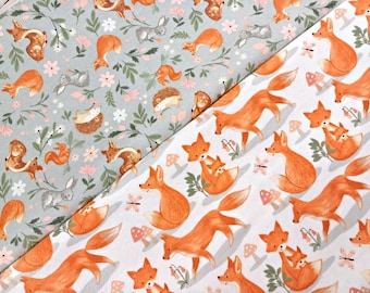 Waldtiere Gebürstet 100% Baumwolle Flanell, Niedlicher Fuchs Kaninchen Rehkitz Igel Druck, Baby Kinderzimmer Material von Fat Quarter / Halber Meter / Meter